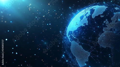 Digital world globe centered on Asia and Middle East, concept of global network and connectivity on Earth, data transfer and cyber technology, information exchange and internation