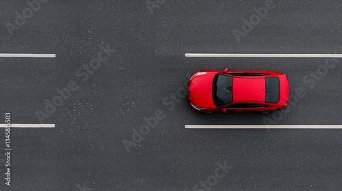 aerial view of a red car on road 