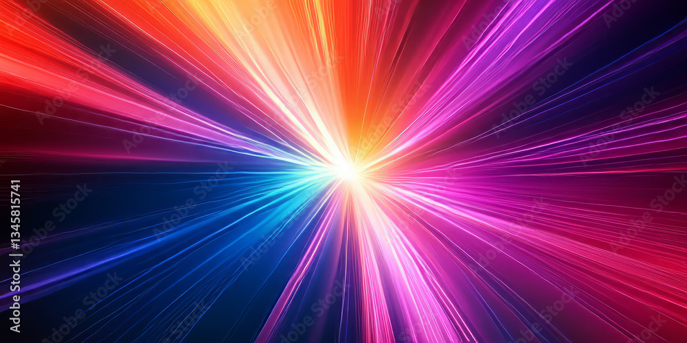 A radiant, colorful abstract background with spiraling light tunnels. The glowing vortexes in deep blue, electric orange, and vibrant magenta create a futuristic, sci-fi, and visually hypnotic design.