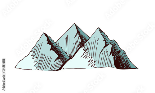 Hand-drawn sketch illustration of mountain peaks in vintage style