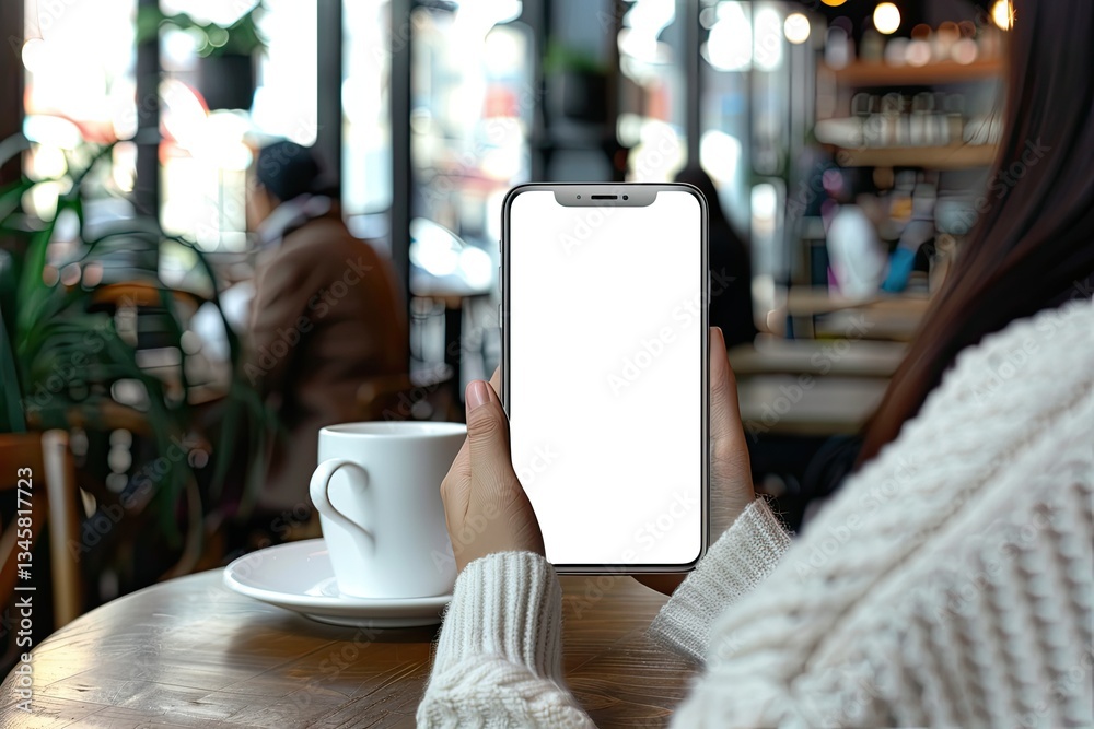 Premium Quality Image of Woman in Cafe with Cell Phone Premium Quality Image of Woman in Cafe with Cell Phone