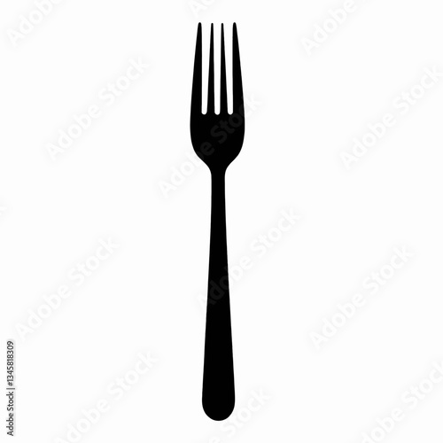 Black fork on white background, utensil silhouette