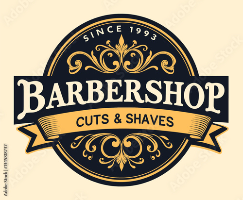 Barbershop logo since 1993, Cuts & Shaves, vintage design