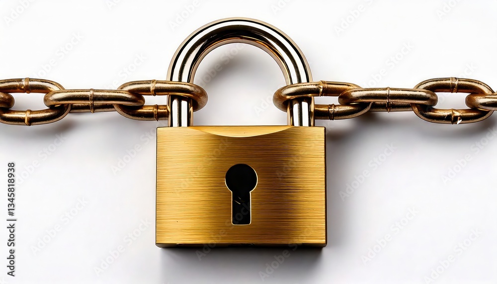 Golden Padlock Secured by Chain: A Minimalist Still Life Golden Padlock Secured by Chain: A Minimalist Still Life