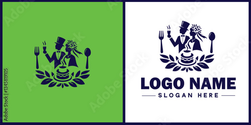 Wedding Catering icon Marriage reception catering Nuptial feast catering Bridal catering flat logo sign symbol editable vector