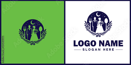 Wedding Catering icon Marriage reception catering Nuptial feast catering Bridal catering flat logo sign symbol editable vector