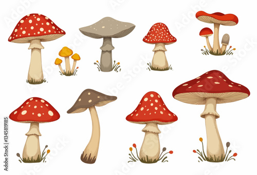 Assorted Fungus Collection with Amanita Mushroom Group