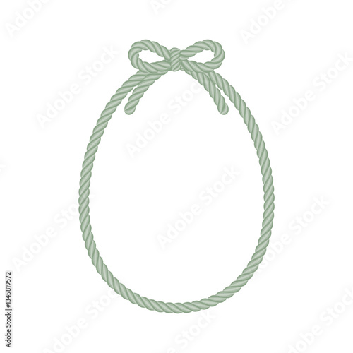 Easter rope frame with bow. Isolated cute egg-shaped string line with green color border for cards, invitations, banners, labels, gift tags, and more.
