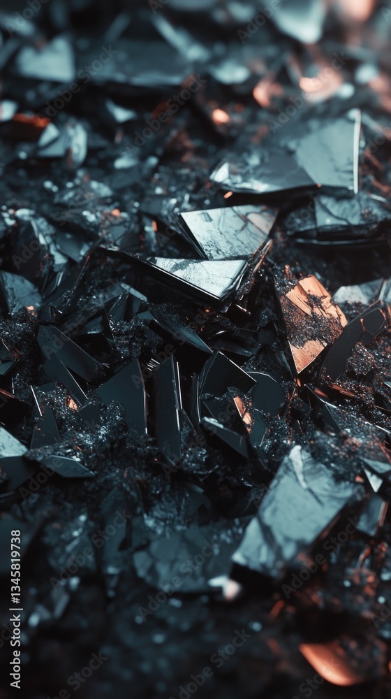 A pile of shattered glass sits atop a table, reflecting the chaos and disorder that surrounds it A pile of shattered glass sits atop a table, reflecting the chaos and disorder that surrounds it