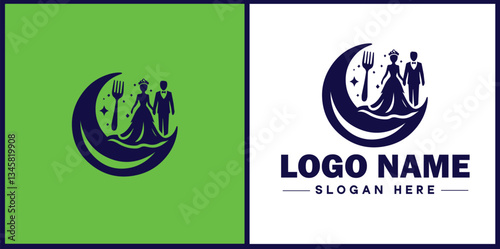 Wedding Catering icon Marriage reception catering Nuptial feast catering Bridal catering flat logo sign symbol editable vector