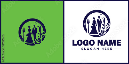Wedding Catering icon Marriage reception catering Nuptial feast catering Bridal catering flat logo sign symbol editable vector