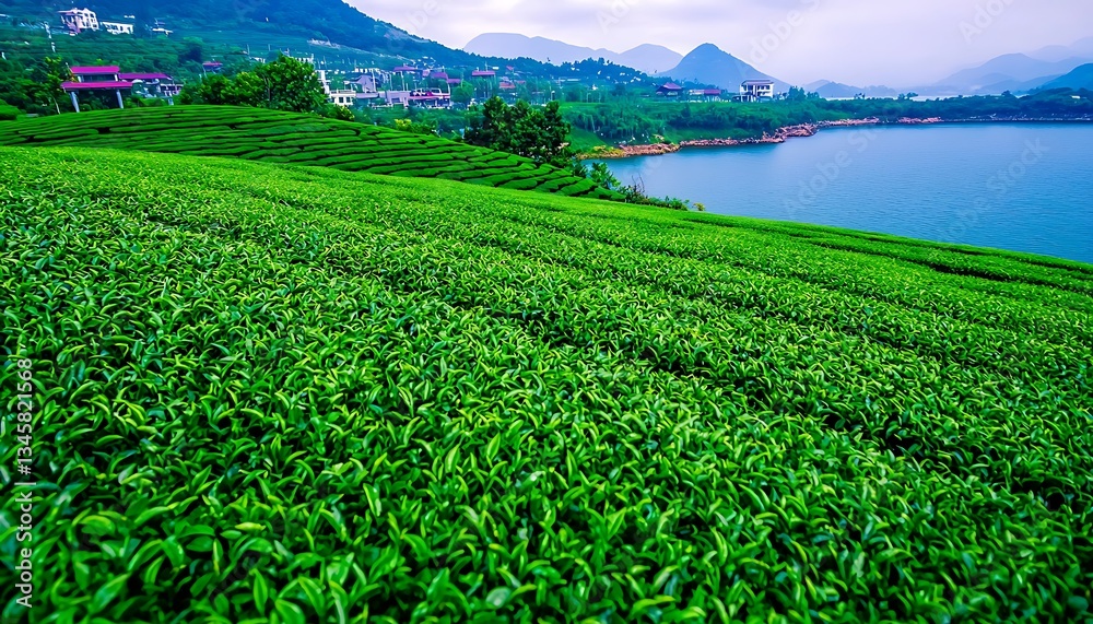 Lush Tea Plantation for Lakeside Serenity. Lush Tea Plantation for Lakeside Serenity.