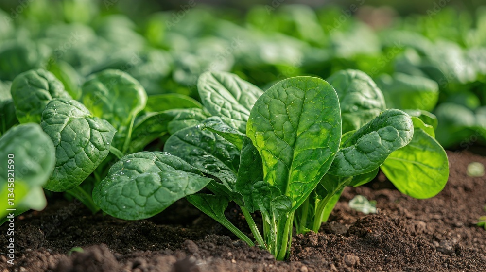 Close up view of fresh healthy green spinach plants Close up view of fresh healthy green spinach plants