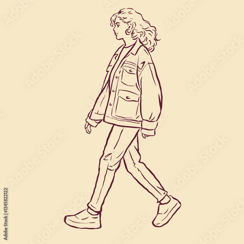 girl in jeans walking vector for illustration card decoration 