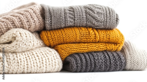 A pile of sweaters stacked on top of each other, versatile and easy to use in various designs