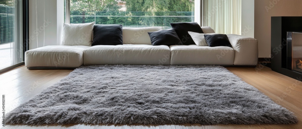 Fototapeta premium A warm and inviting living space with a couch and fireplace, perfect for relaxation or social gatherings