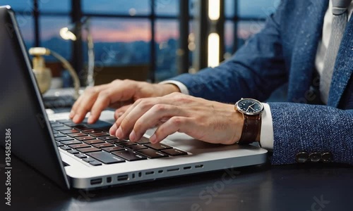 A close-up of hands typing on a laptop, symbolizing digital business, productivity, and corporate work. Ideal for business, innovation, and modern office content