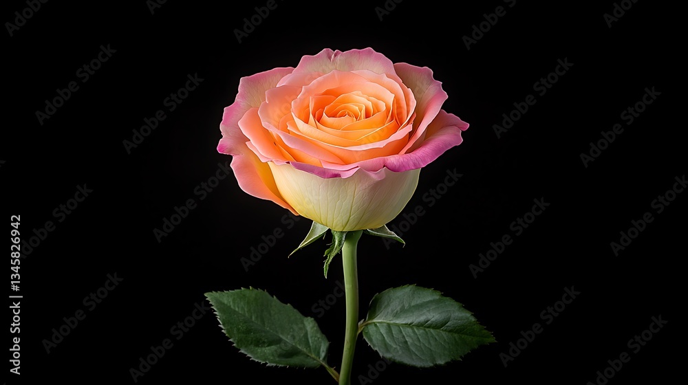 Peach Rose for Dark Background, Studio Shot. Peach Rose for Dark Background, Studio Shot.