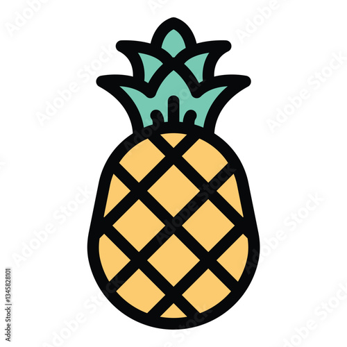 Pineapple icon flat line style illustration representing tropical fruit, hospitality, and freshness, suitable for food industry, travel, and health-related content..