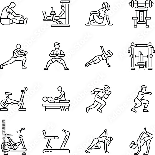Set of Linear Style Gym Workout Icons 