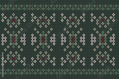 Seamless Knitting Pattern. Vector geometric knitting pattern for t-shirts, bags and other designs. Green, black and red.