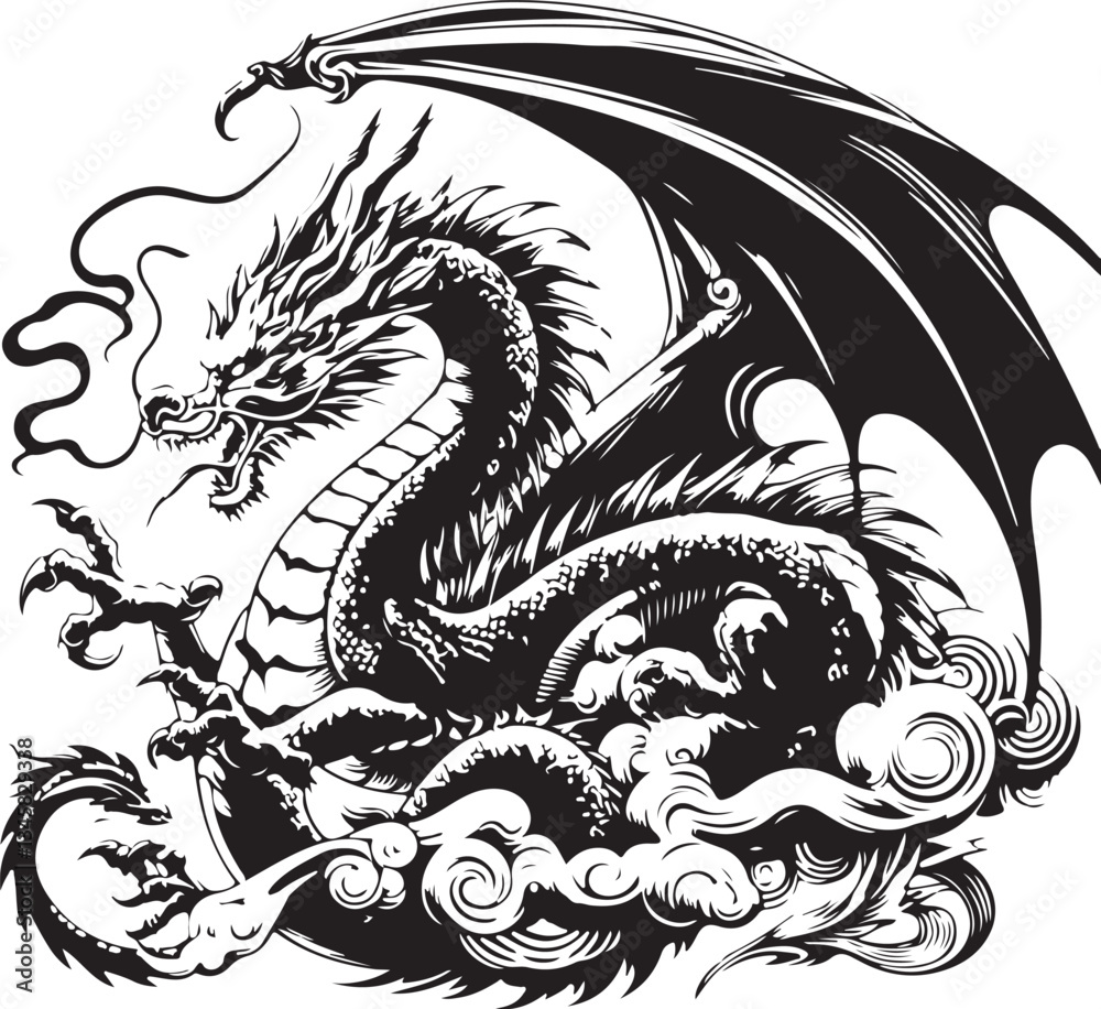 Fototapeta premium WebMajestic fire-breathing dragon flying over a medieval castle, with glowing eyes and detailed scales in a fantasy setting