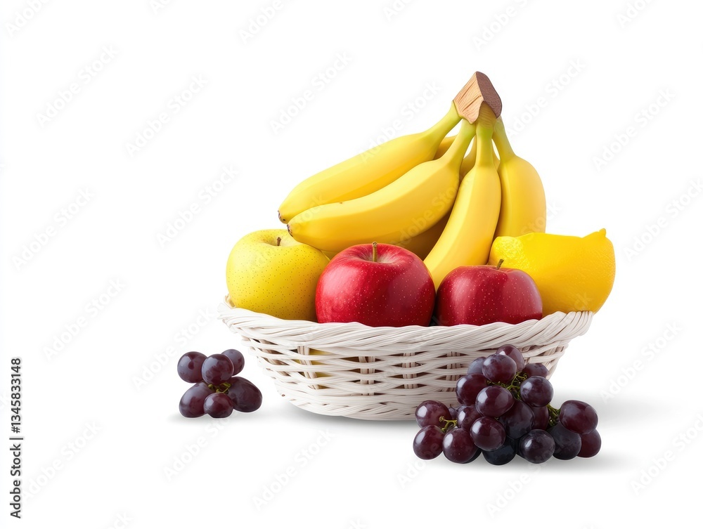 Fresh fruit basket, studio shot, healthy food, vibrant colors Fresh fruit basket, studio shot, healthy food, vibrant colors