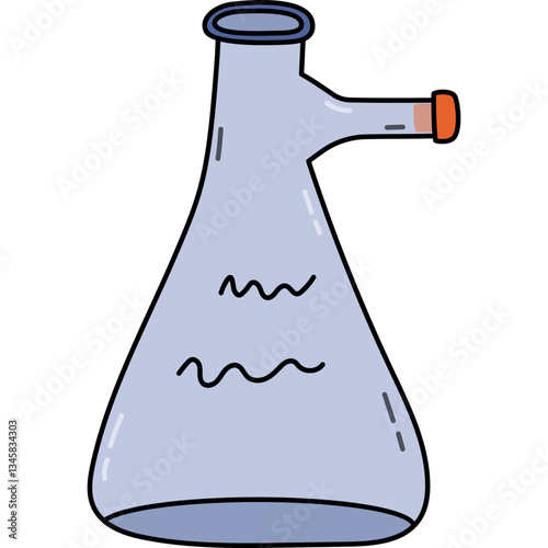 Cute doodle laboratory beaker for science experiment, chemistry and biology tests. Flat bottomed flask, glassware, tube for chemical solutions. Hand drawn lab equipment isolated on white