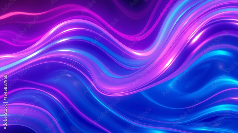 Obraz premium Dynamic 3D Fluid Holographic Wave in Neon Hues – Abstract Iridescent Design for Banners & Backgrounds Dark Futuristic Aesthetic