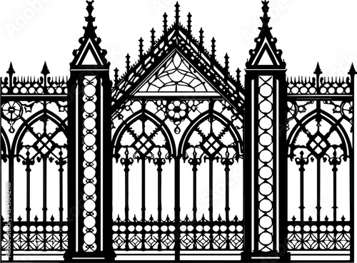 Elegant wrought iron designs in SVG and vector format. Intricate Victorian Style Metal Gate Design for Architectural Use