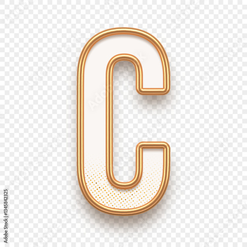 Letter C. Golden alhabet text effect. Realistic gold metal font. Golden ouline font. Metallic 3d typeface. English alphabet. Vector illustration.