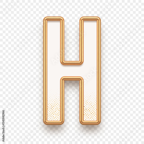 Letter H. Golden alhabet text effect. Realistic gold metal font. Golden ouline font. Metallic 3d typeface. English alphabet. Vector illustration.