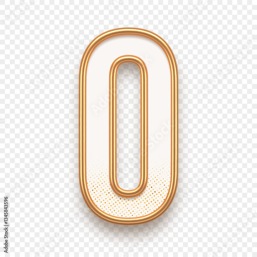 Letter O. Golden alhabet text effect. Realistic gold metal font. Golden ouline font. Metallic 3d typeface. English alphabet. Vector illustration.