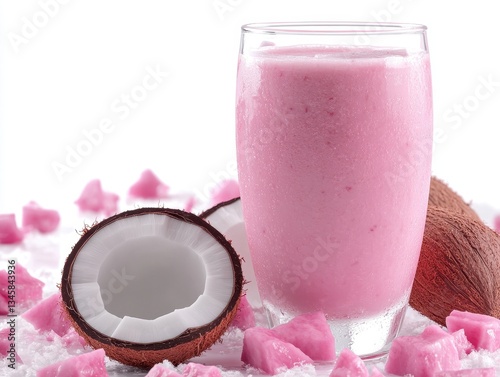 Low Poly Artwork of Solkadhi Pink Drink in Glass with Coconut photo