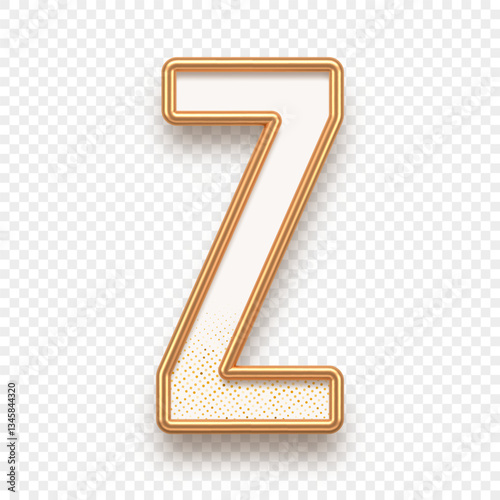 Letter Z. Golden alhabet text effect. Realistic gold metal font. Golden ouline font. Metallic 3d typeface. English alphabet. Vector illustration.
