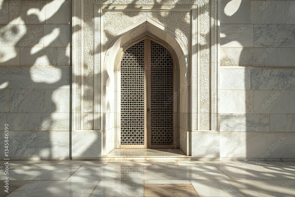 Fototapeta premium Indian white marble full front view Taj Mahole in sun light