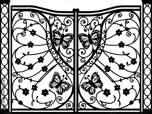 Nature-inspired wrought iron gates in SVG and vector format. Elegant Decorative Gate Design with Butterfly and Floral Motifs