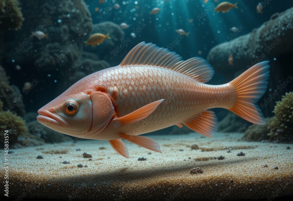 Naklejka premium A solitary fish swims elegantly in a vibrant underwater scene