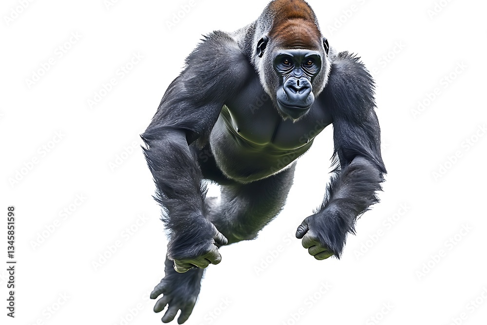Powerful Gorilla Leap for White Background. Powerful Gorilla Leap for White Background.