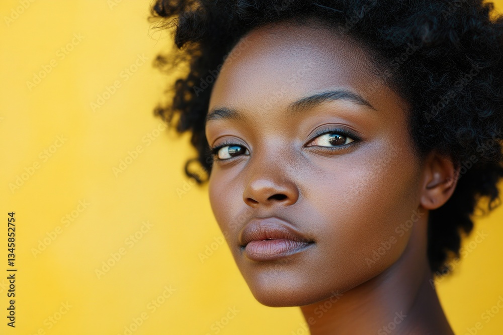 A close-up shot of a person against a bright yellow background A close-up shot of a person against a bright yellow background