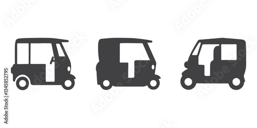 Auto Rickshaw Icons Silhouette Vector Set
