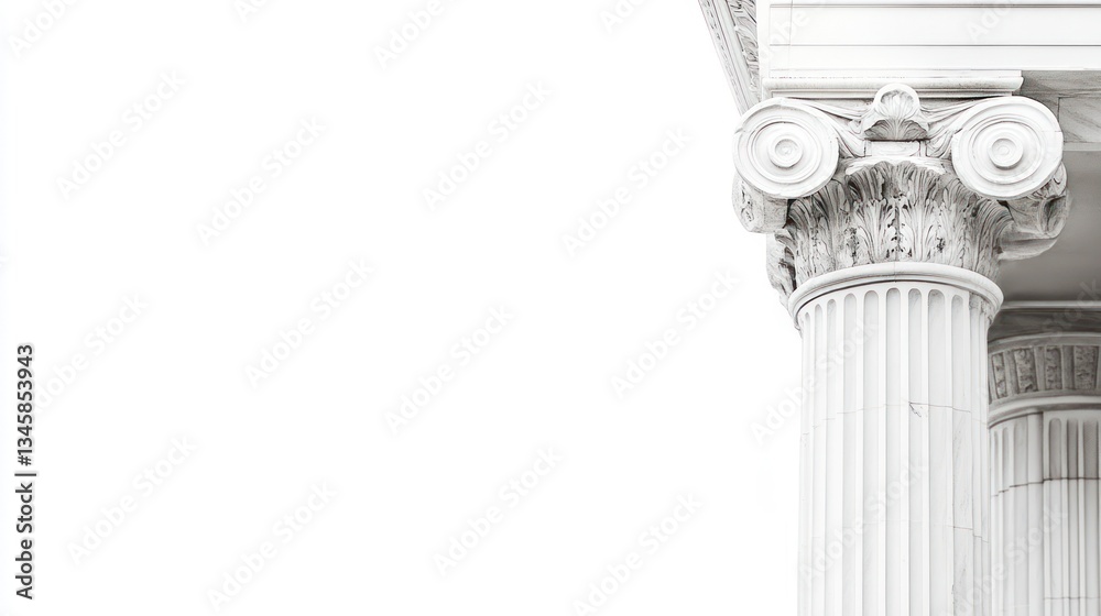 Classic Column Capital, Architectural Detail, White Stone, Exterior View, Background Use Classic Column Capital, Architectural Detail, White Stone, Exterior View, Background Use