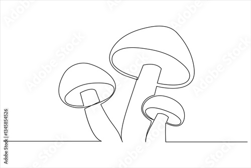 Mushroom one line art drawing minimalist Fungi isolated continuous outline vector illustration