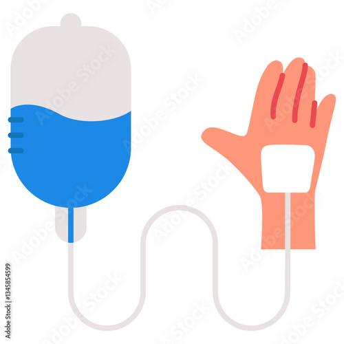 IV saline infusion on hand vector illustration