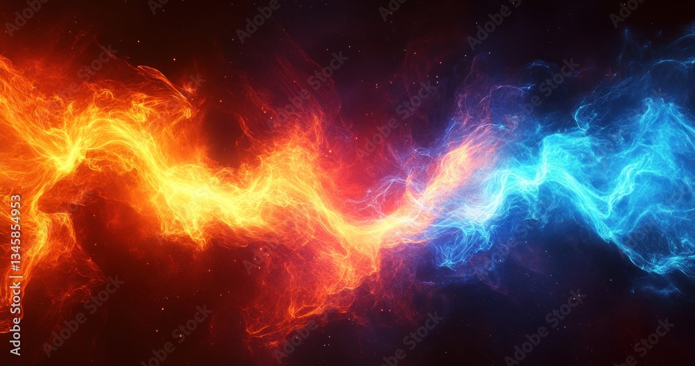 Obraz premium Fiery and Icy Dance: A Cosmic Collision of Red and Blue Energy