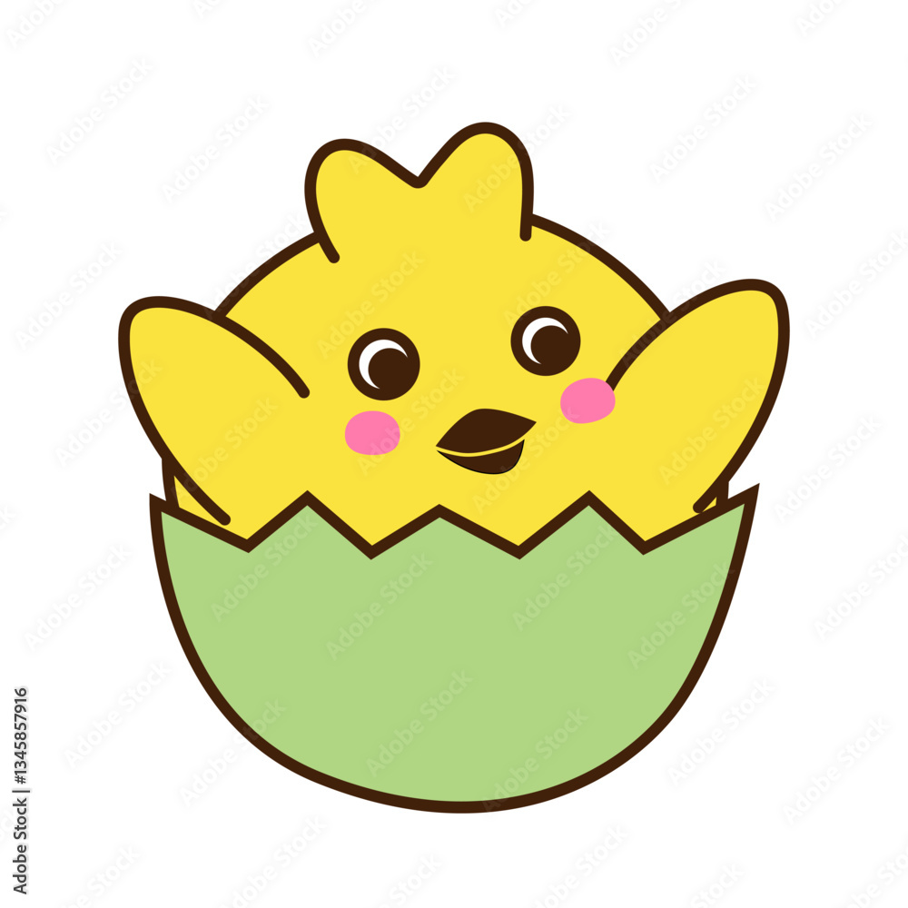 Cute little chicken, sitting in shell, cartoon character isolated on white background. Vector art illustration in flat style. A separate element for your design. Cute little chicken, sitting in shell, cartoon character isolated on white background. Vector art illustration in flat style. A separate element for your design.