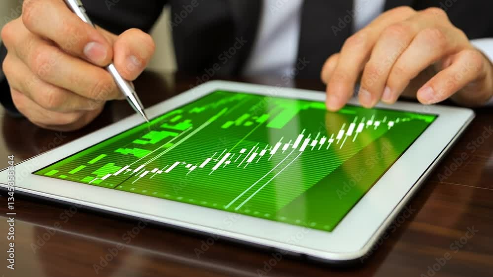 Analyzing Market Trends, Businessman Using Tablet for Stock Data Review Analyzing Market Trends, Businessman Using Tablet for Stock Data Review