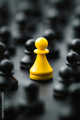 Lone Yellow Pawn Stands Defiant in Chess Game