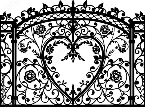 Wrought iron gate designs, available in SVG and vector formats. Elegant Black Metal Heart Decoration with Floral Design Elements
