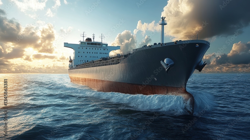 Fototapeta premium A ship sailing on the ocean, large and powerful, maritime transportation concept